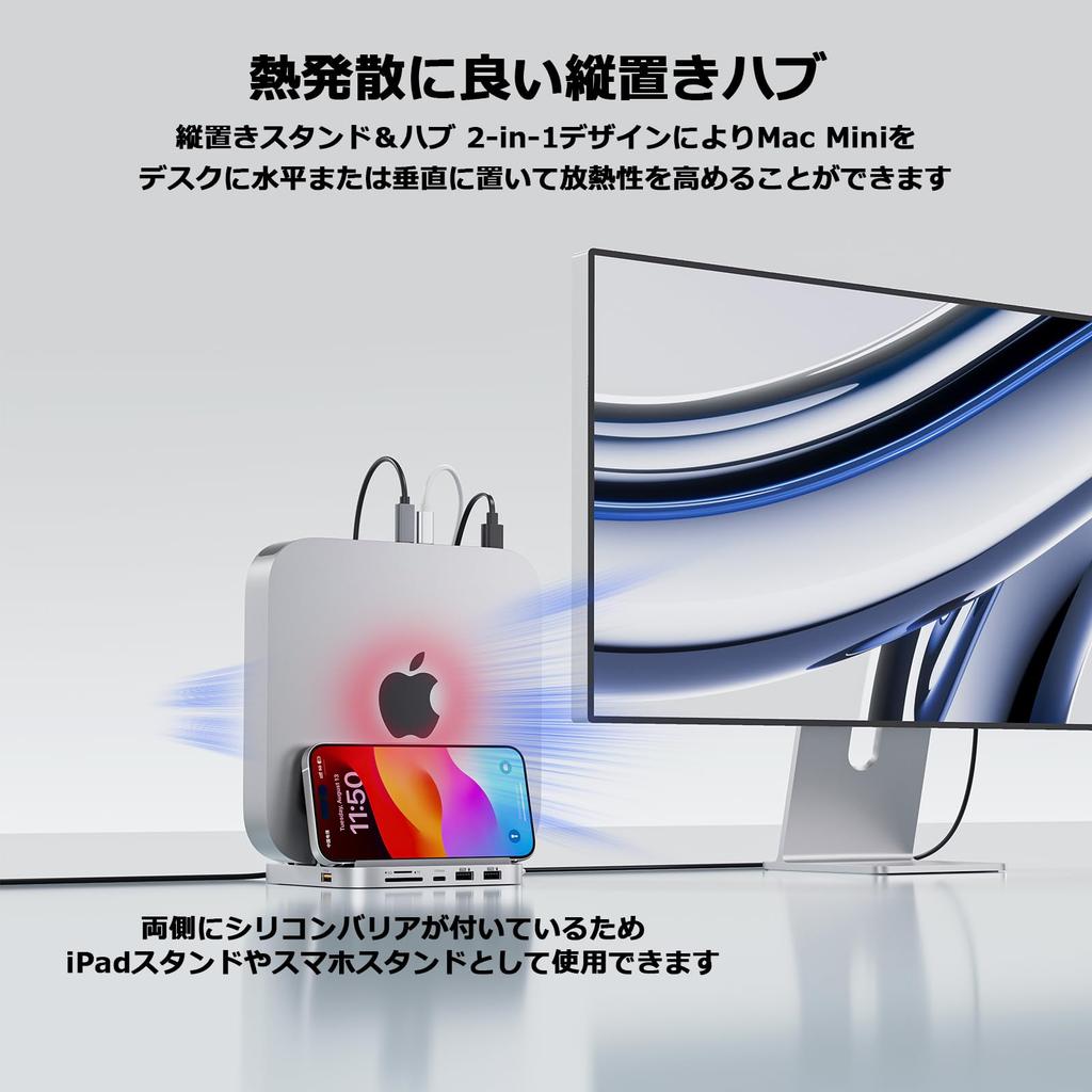 PULWTOP 8-в-1 USB-C хаб-подставка для Mac Mini Pro Вертикальная 1 x gen 2 2 x 1 x Аудио 1 x Расширенный слот PCIe SSD Не M1/M2/M2 USB-C/USB-A 3.2 10 Гбит/с, USB-A