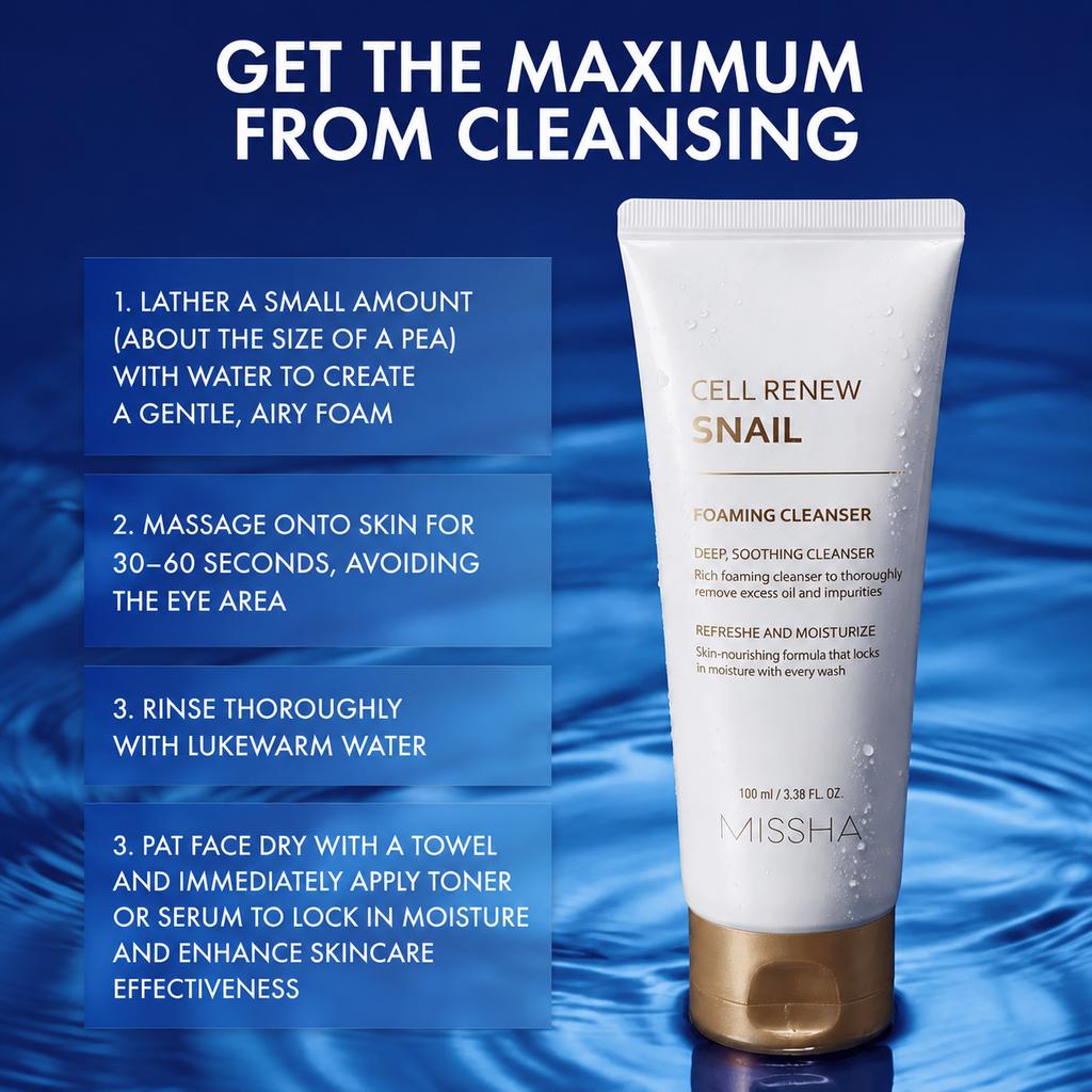 MISSHA Cell Renew Snail Moisturizing Cleansing Foam with Snail Mucin, 100 ml