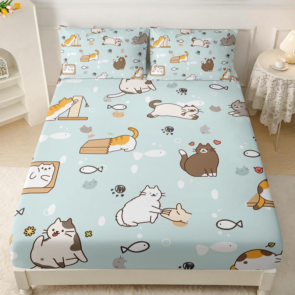 Собака Животный Узор Шапка на Кровать Трехпредметный Комплект Цифровая Печать Постельное Белье Шапка на Кровать Трехпредметный Набор Дети И Взрослые