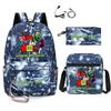 Geometry Dash Inspired School Backpack Set Teens Canvas Bookbag Pencil Case Shoulder Bag Unisex Lightweight Water-Resistant