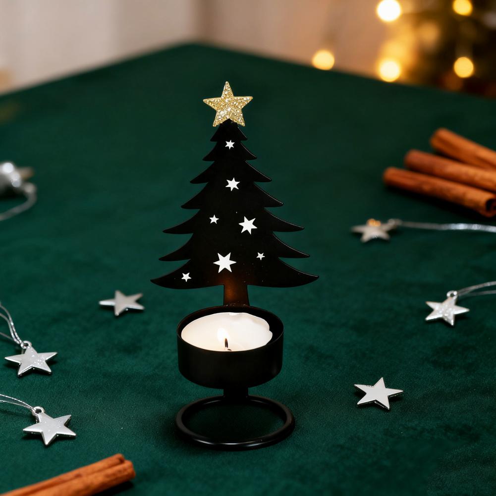Metal Christmas Tree Candlestick Small Tree Shaped Candle Holder Holiday Tabletop Centerpiece for Home Shelf Fireplace Decor