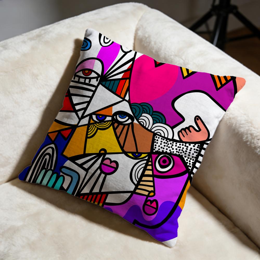 Abstract Faces Cushion Cover Soft Decorative Pillow Case Suitable for Bedroom Sofa Car Travel Use