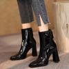 2024 Ankle Boots Women High Heel Boots Fashion Thick Heel Short Boots Square Shoes Fashion Black Shoes