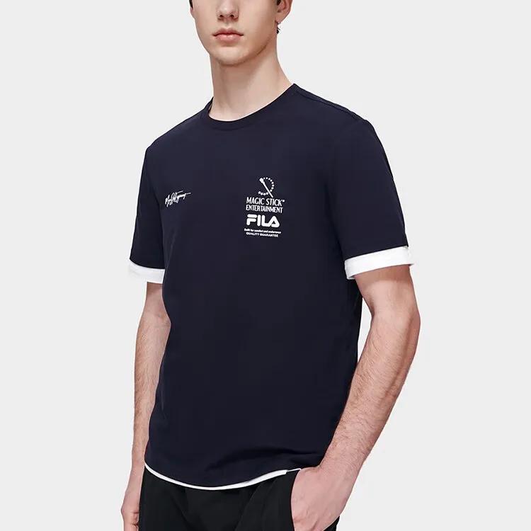 FILA T-Shirts Men's Blue Crew Neck Moderate Straight Fit (Unisex) T-Shirts F11M319101F NV