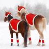 6Pcs Christmas Horse Costume Accessories Winter Warm Pet Costume for Horse Leg Wraps Hat Saddle Pad Set Xmas Holiday Clothing
