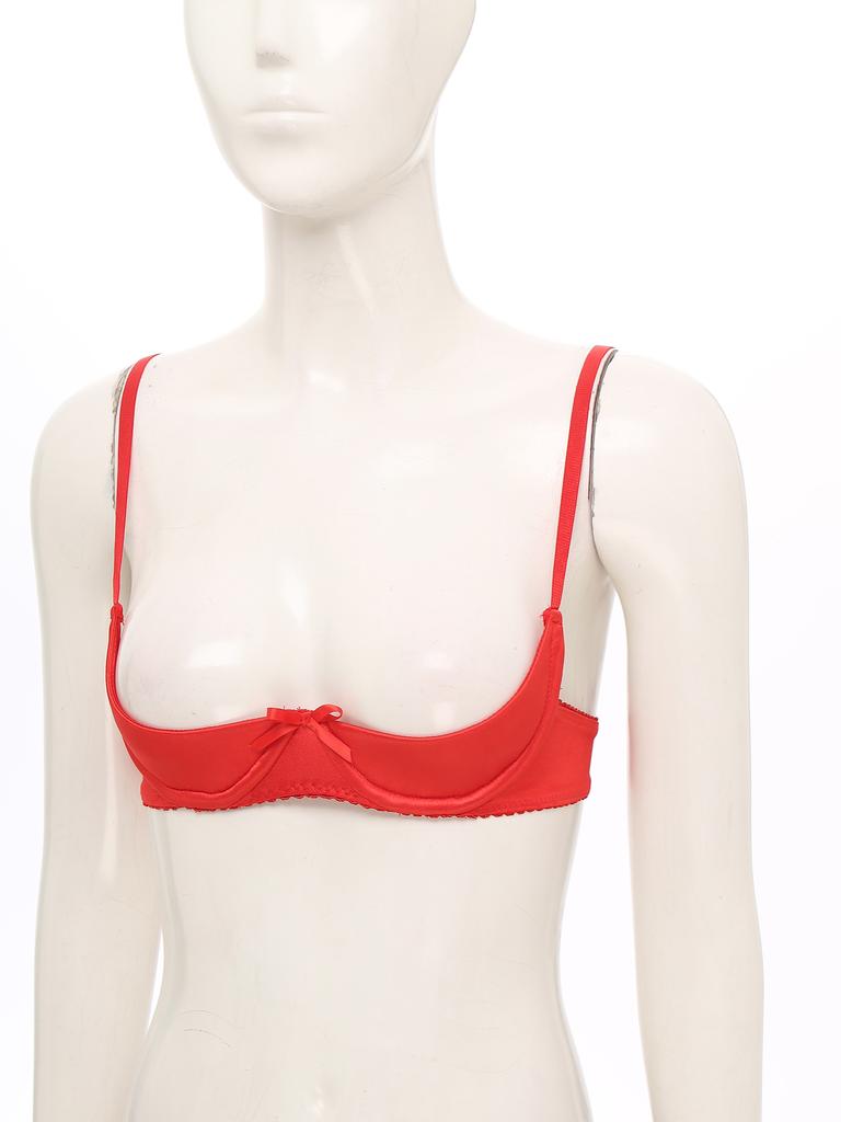 Women Sexy See Through Satin Half Cup Bralette Padded Underwire Shelf Bra Tops