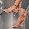 Women Summer Rhinestone Office Lady Transparent Heeled Sandals Elegant Pointed Toe Female Sexy High Heels