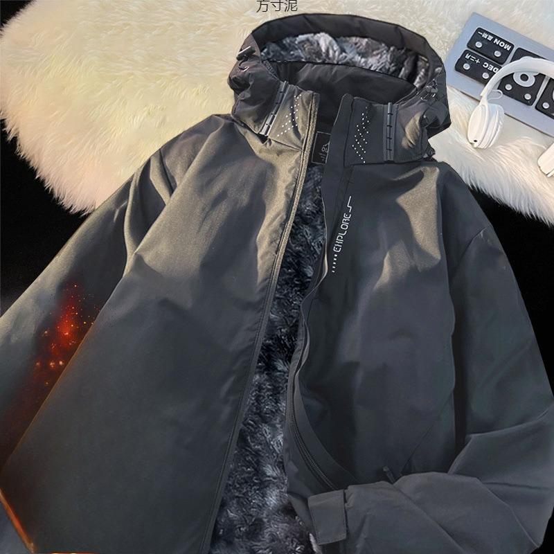 Флисовая американская куртка мужская осенне-зимняя с капюшоном черная уличная большого размера ветрозащитная трендовая повседневная