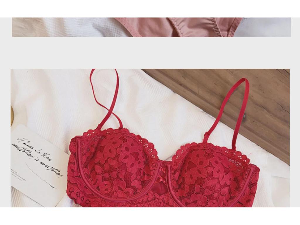 Комплект нижнего белья из французского кружева с вышивкой: Мягкий бюстгальтер-полукубок на косточках из хлопка, идеально подходит для всех размеров груди