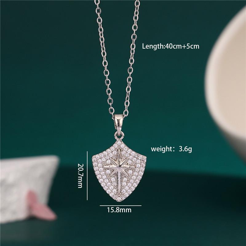 High Grade Shield Zircon Pendant Necklace Stainless Steel Chain Fashion Geometric Choker Jewelry Party Gifts For Women Girls