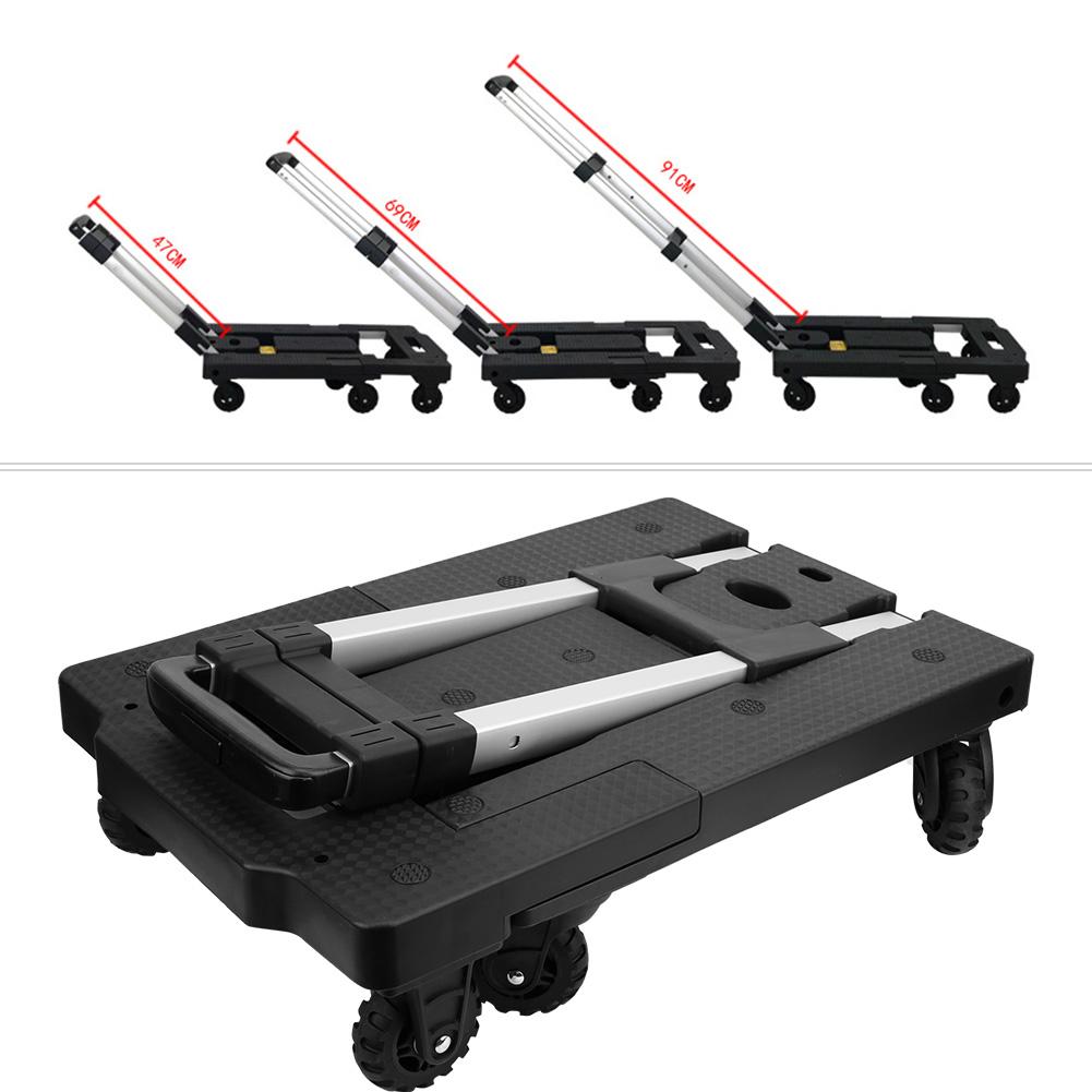 Portable Foldable Silent 7Wheel Platform Trolley Luggage Cart Hand Truck Adjustable Pulling Rod