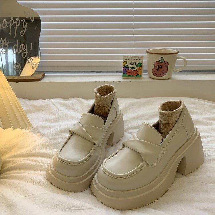 Женские туфли из кожи на грубом каблуке, мокасины на платформе Muffin, французские ретро-туфли с одной педалью, женские