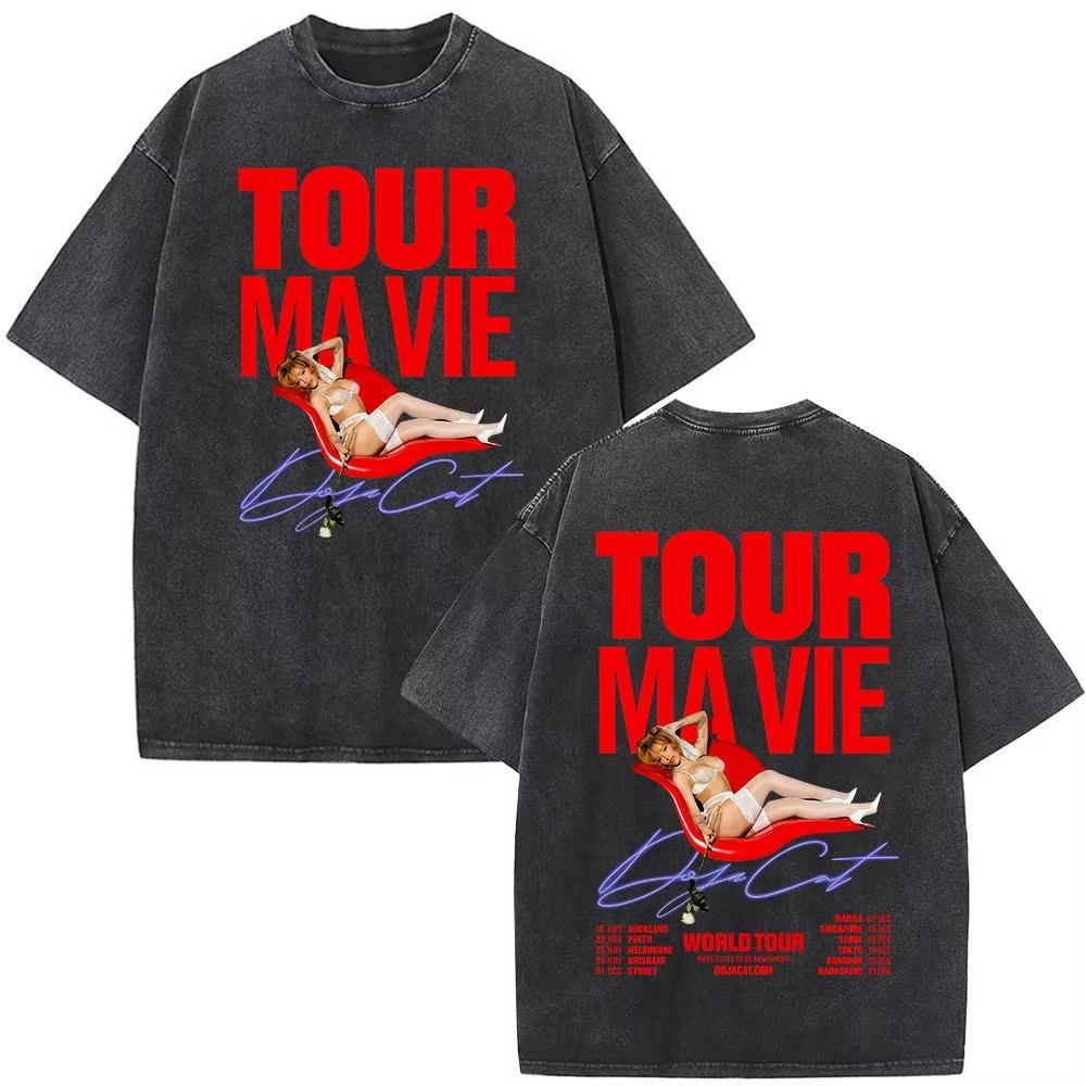 Винтажная стираная футболка Doja Cat Ma Vie World Tour Мужская Женская Одежда Модные Футболки Повседневная Хлопковая Футболка Топы