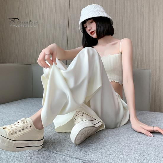 Wide Leg Pants for Women High Elastic Waist Casual Loose Straight Pants Satin Long Trousers for Summer Spring Fall