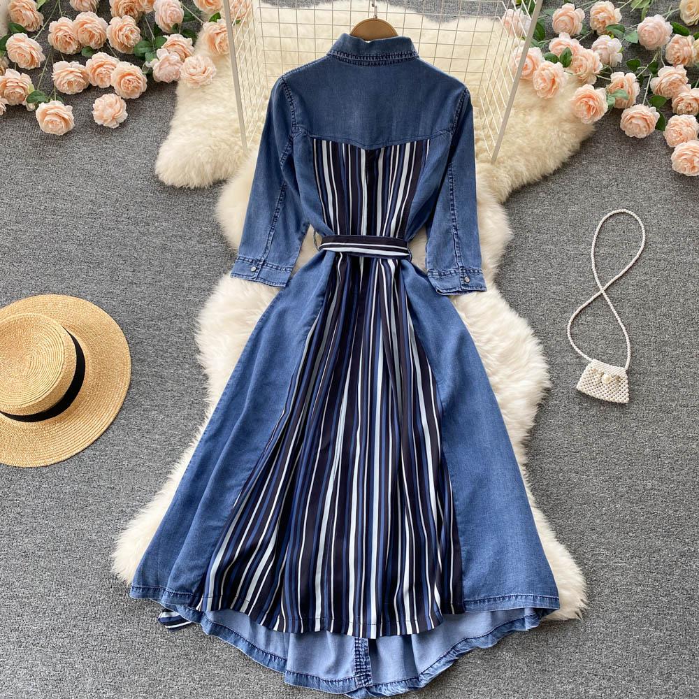 RUGOD Джинсовое платье, весеннее новое женское модное платье в западном стиле с длинными рукавами и высокой талией, нестандартное платье длиной до колена с большим качелем