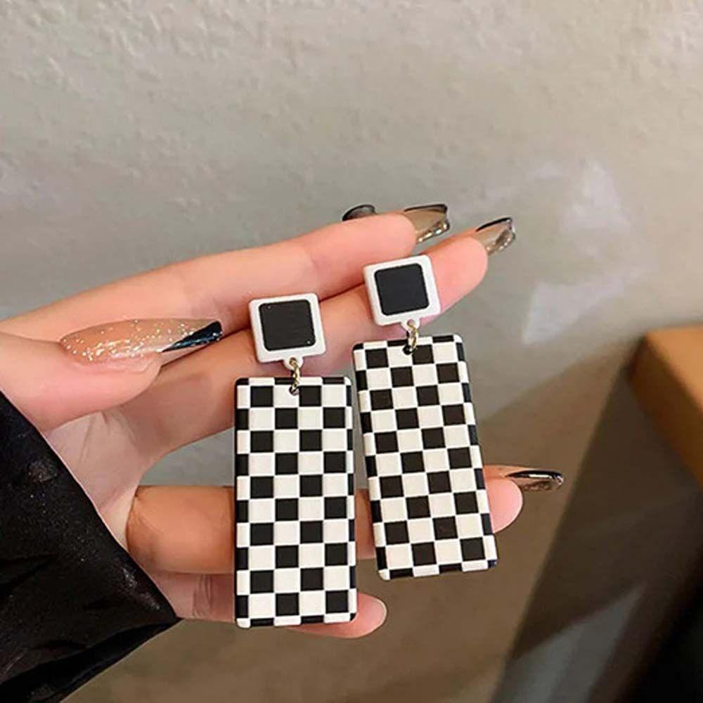 Square Korean Style Lattice Pattern Ear Studs Women Earrings Dangle Earrings Checkerboard Earrings