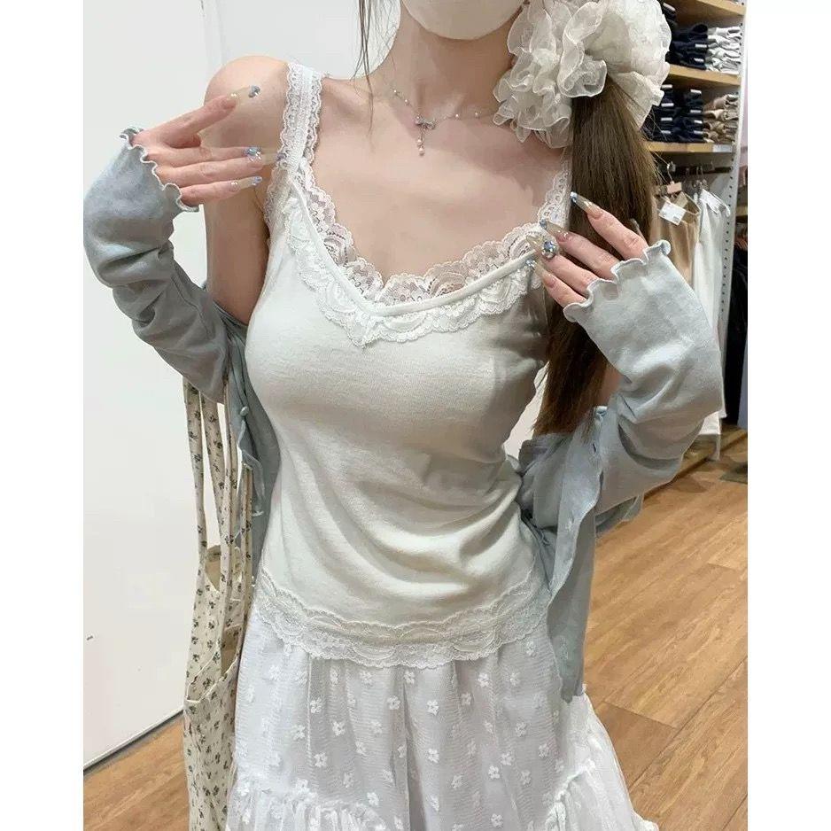 V-neck Lace Camisole Vest for Women - 92% Cotton, Plus Size, Spring/Summer Top
