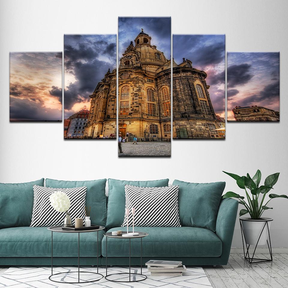 Canvas Painting Dresden Frauenkirche city architecture 5 Pieces Art Modular Wallpapers Poster Print for living room home Decor