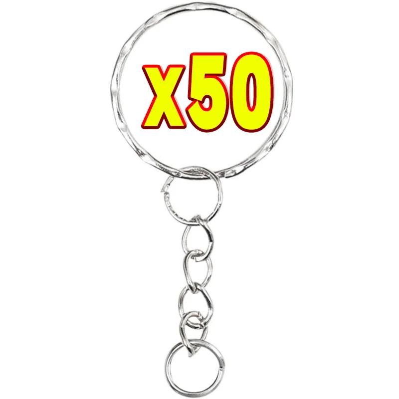 50/100 шт. Металлические брелки-кольца для ключей из нержавеющей стали с цепочкой, карабины, аксессуары для брелоков
