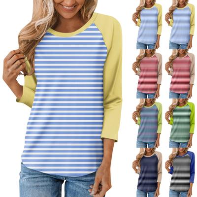 Женская модная повседневная рубашка с круглым вырезом и рукавами 3/4, свободная футболка с принтом, женский топ