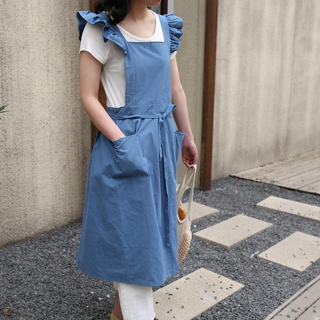 Стирать хлопок лен ретро кухонные фартуки цветочный магазин сад оборки рабочий чистый фартук для приготовления пищи выпечки ресторана женское платье