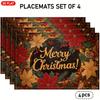 4/6pcs, 2D Flat Vintage Christmas Poinsettia Placemats, Merry Christmas with Red Berries and Green Pine Branches Linen Table Mats, Vintage Oil Paintin