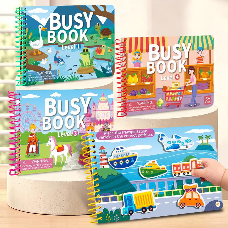 Travel-Friendly Busy Book for Kids with 4 Cartoon Themes for Quiet DIY Sticker Fun