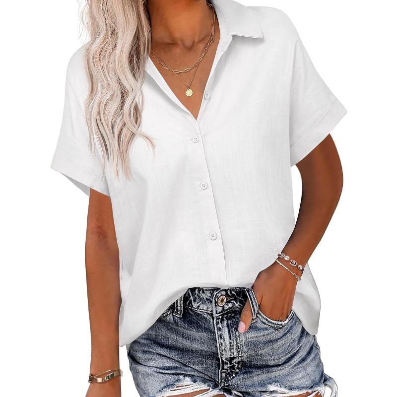 YYFS Women's Fashion Casual Summer Spring Solid Color Print Short Sleeve POLO Neck Blouses & Shirts