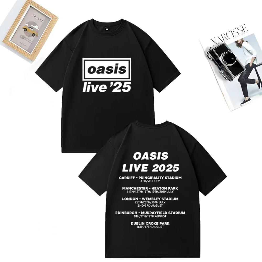 OASIS Live 25 Тур 2025 Винтажная футболка Мужская Женская Повседневная Хлопковая Футболка Одежда Хип-Хоп Уличная Одежда Футболки с Коротким Рукавом Подарок для Поклонников