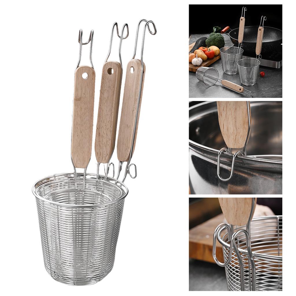 Multifuntional 201Stainless Steel Food Strainer Basket with Ergonomic Handle Suitable for Steaming and Blanching