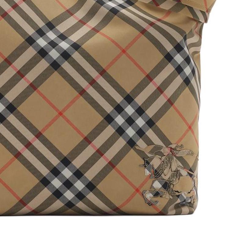Burberry Check Woven Print Equestrian Knight Pattern Zipper Closure Tote Bag Men Tote Bags Beige 80977161