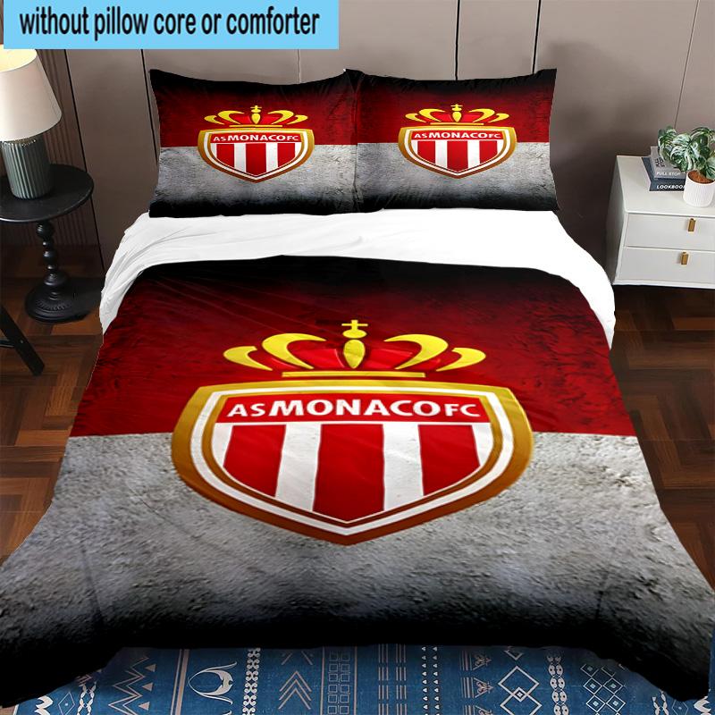 3pcs Monaco Football club Printed Bedding Set Duvet Cover Closure Includes 1 Duvet Cover & 2 Pillowcases Bedding Sets Home Decor Gifts