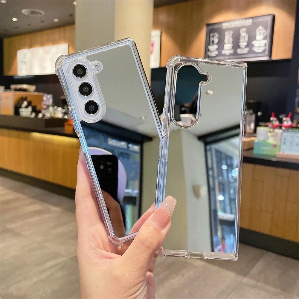 Роскошный зеркальный чехол для телефона 2в1 для Samsung Z Fold 3 ZFold 4 Fold 5, жесткий акриловый силиконовый противоударный защитный чехол из ТПУ