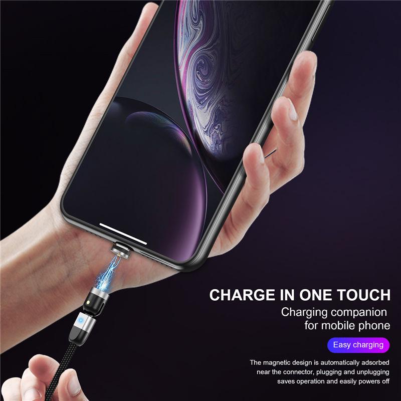 USLION Магнитный кабель Светодиодный нейлоновый кабель Micro USB Type C Зарядное устройство для Iphone USB-C Магнитный шнур Type-C