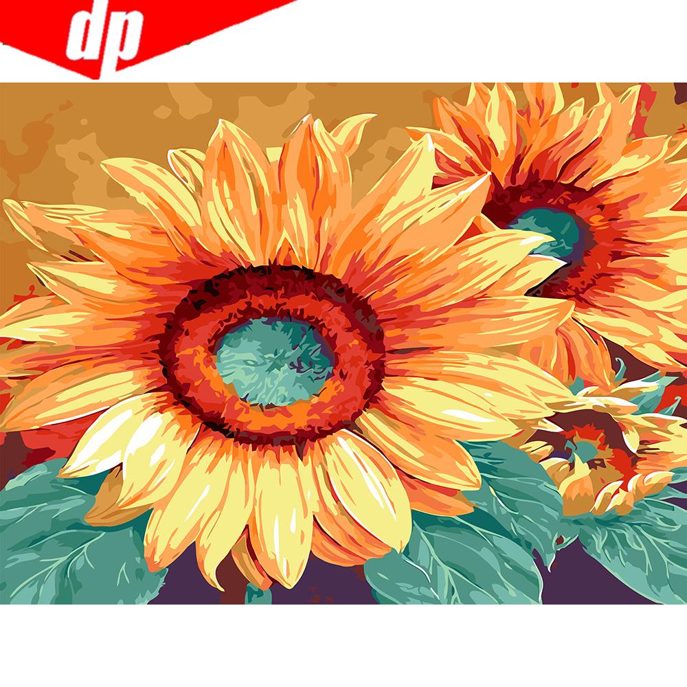 Цветочные картинки по номерам, настенное искусство, подсолнух, поделки, холст, ручная роспись, домашний декор