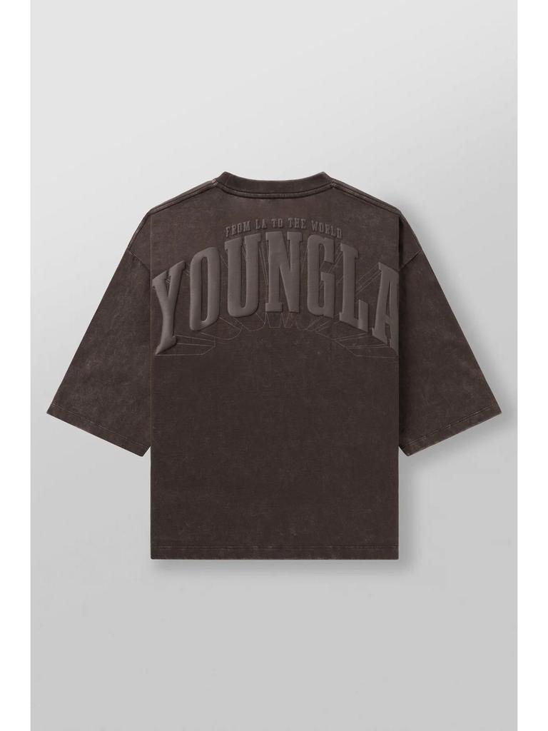 YOUNGLA Men's Oversized Puff Print Cotton T-Shirt - Short Sleeve, American Sport Casual Fit