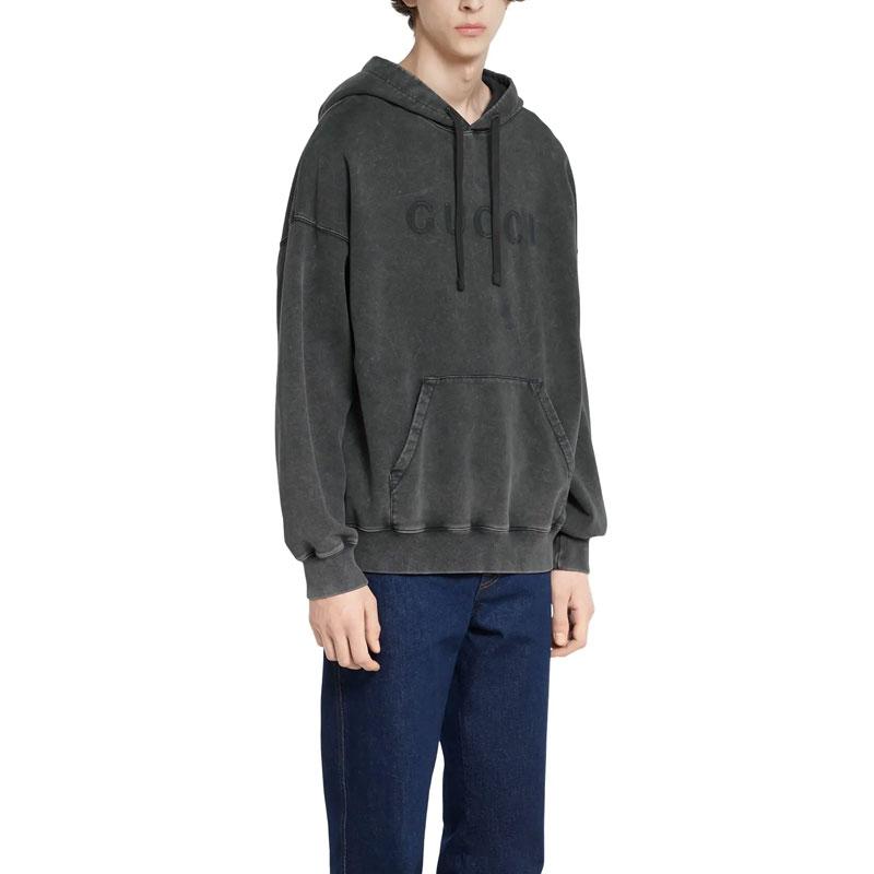 GUCCI Vintage Effect Drawstring Hoodie 795470-XJHD3-1000