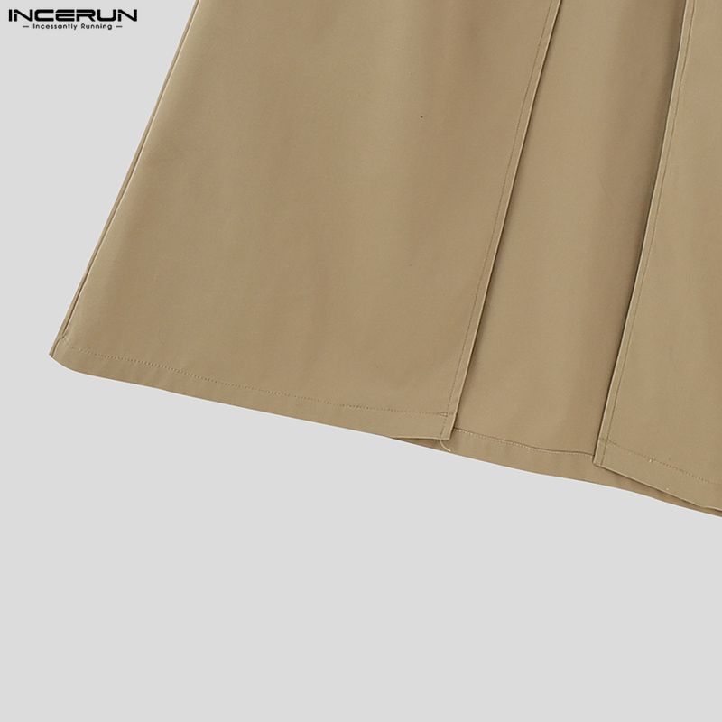 INCERUN Мужские длинные кардиганы-туники с отложным воротником, длинным рукавом, пуговицами и высокими разрезами