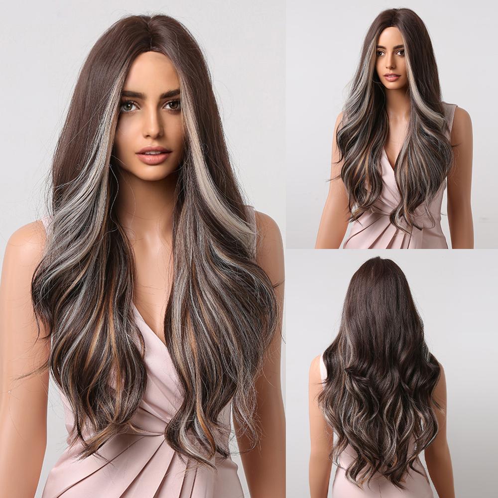 HAIRCUBE Длинный волнистый парик от коричневого до светло-желтого цвета для женщин, многослойный синтетический парик с челкой, натуральное термостойкое волокно для рождественской вечеринки