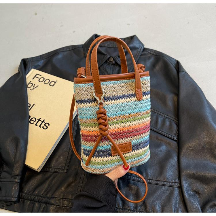 Модные портативные полосатые женские сумки кроссбоди, соломенная пляжная сумка большой вместимости, сумки через плечо, женский повседневный клатч