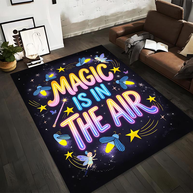 Magic Is in the Air Neon Letters Carpet with Stars and Fairy Design Suitable for use as an anti-slip for living room bedroom sofas