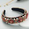 Heming Retro Velvet Headband with Diamond and Pearl Embellishments for Women