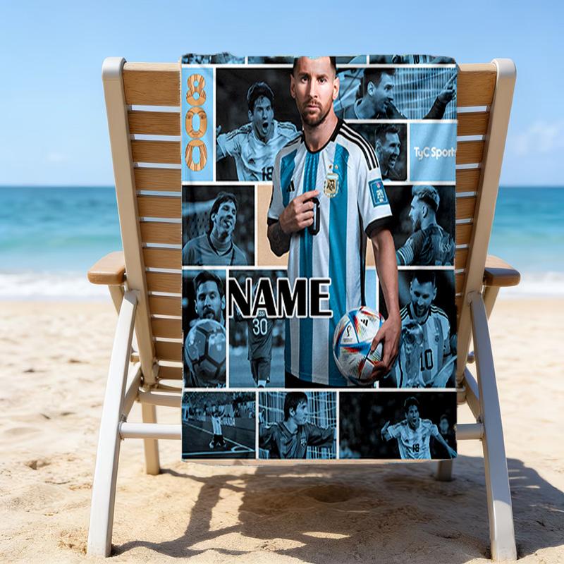 1pc Football15 Beach Towel with Custom Name, Beach/Swimming/Bath/Picnic/Camping Towel, Suitable for Seaside Beaches