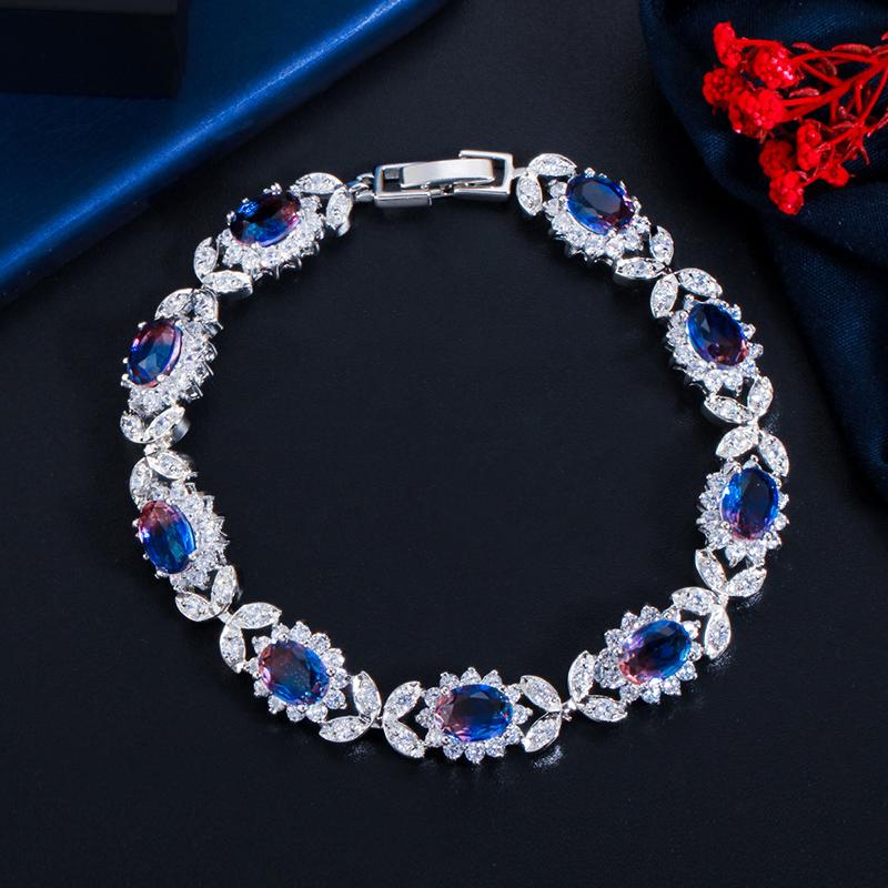 Женский теннисный браслет WWJ Rainbow Mystical с кубическим цирконием и листьями