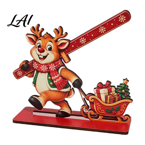 Cute Christmas Home Decor Paper Towel Holder 2D Flat Wooden Santa/Elf Boy/Reindeer Toilet Holder Stand Countertop Napkin Dispenser for Holiday