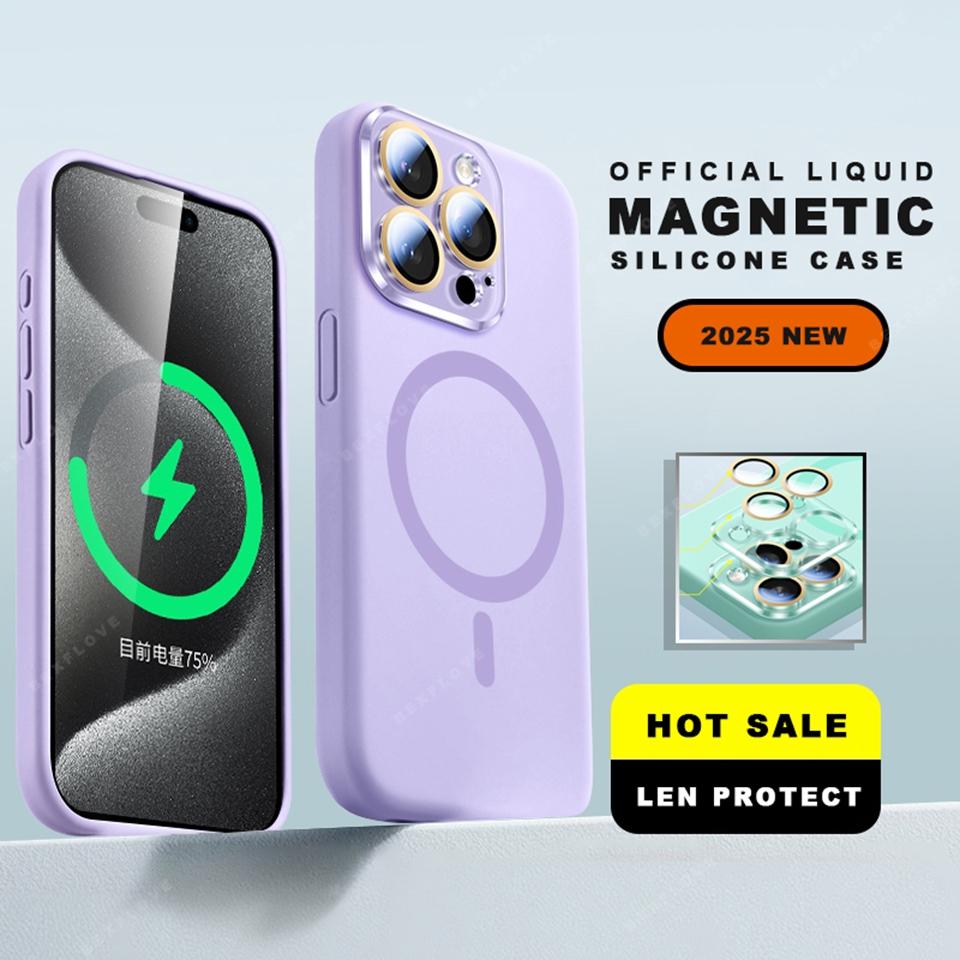 Магнитный чехол из жидкого силикона для iPhone 15 14 16 Plus 11 12 13 16 Pro Max Magsafe Защита беспроводной зарядки Мягкая крышка