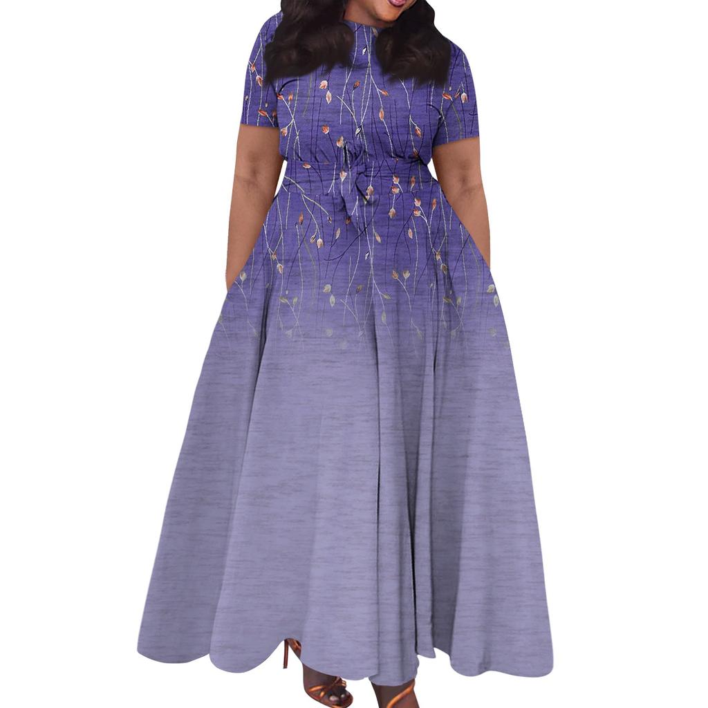 Женское повседневное модное свободное платье большого размера с принтом, круглым вырезом и короткими рукавами, карманными бретелями