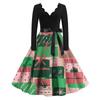 Women's Casual Fashion V-neck Long Sleeved Retro Christmas Print Retro Dress Autumn
