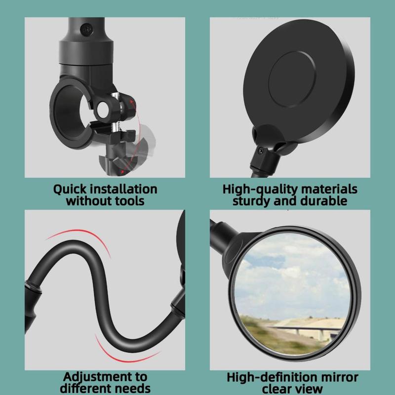 DOMEN Bicycle Rearview Handlebar Mirrors 360 Rotatable for Bike Motorcycle Bendable Hose Adjustable Wide Angle Rear View Mirror