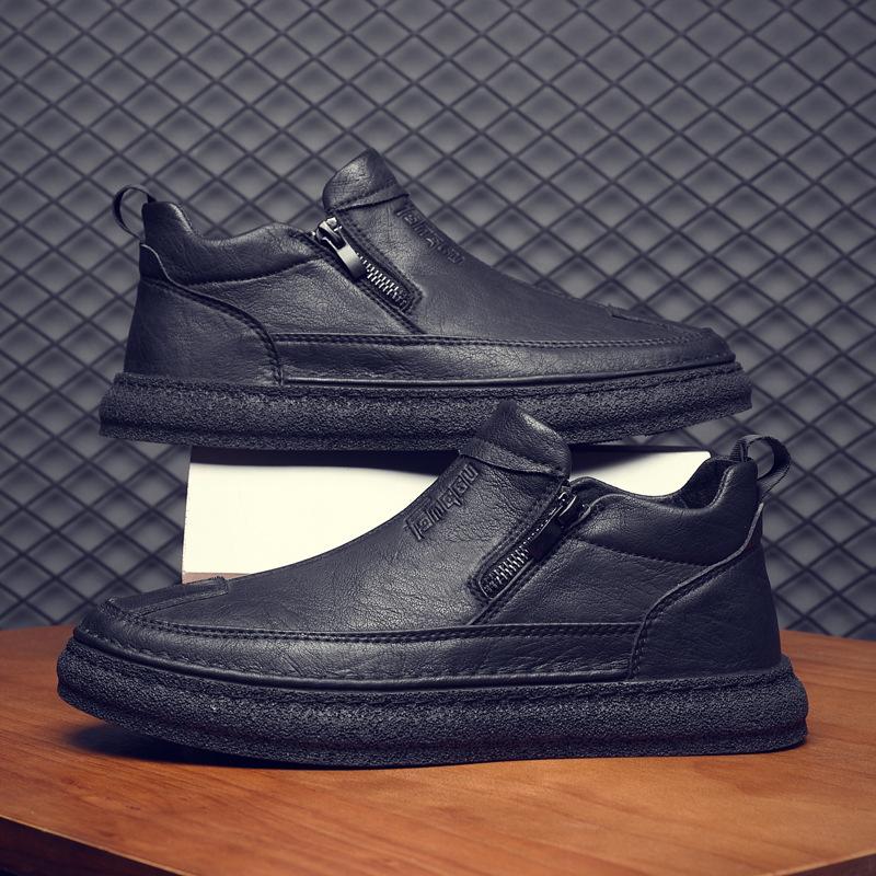 Men's Shoes Autumn and Winter New Four-season Breathable Casual Leather Shoes Trendy Tooling Business Formal Martin Boots Men